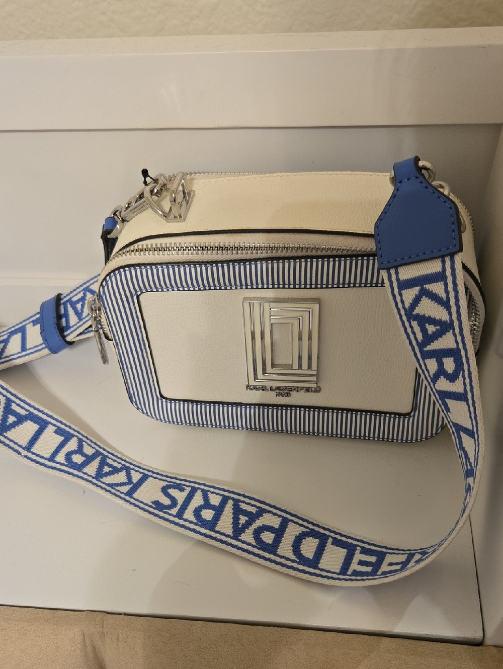 Karl Lagerfeld White and Blue Crossbody Bag Nwot